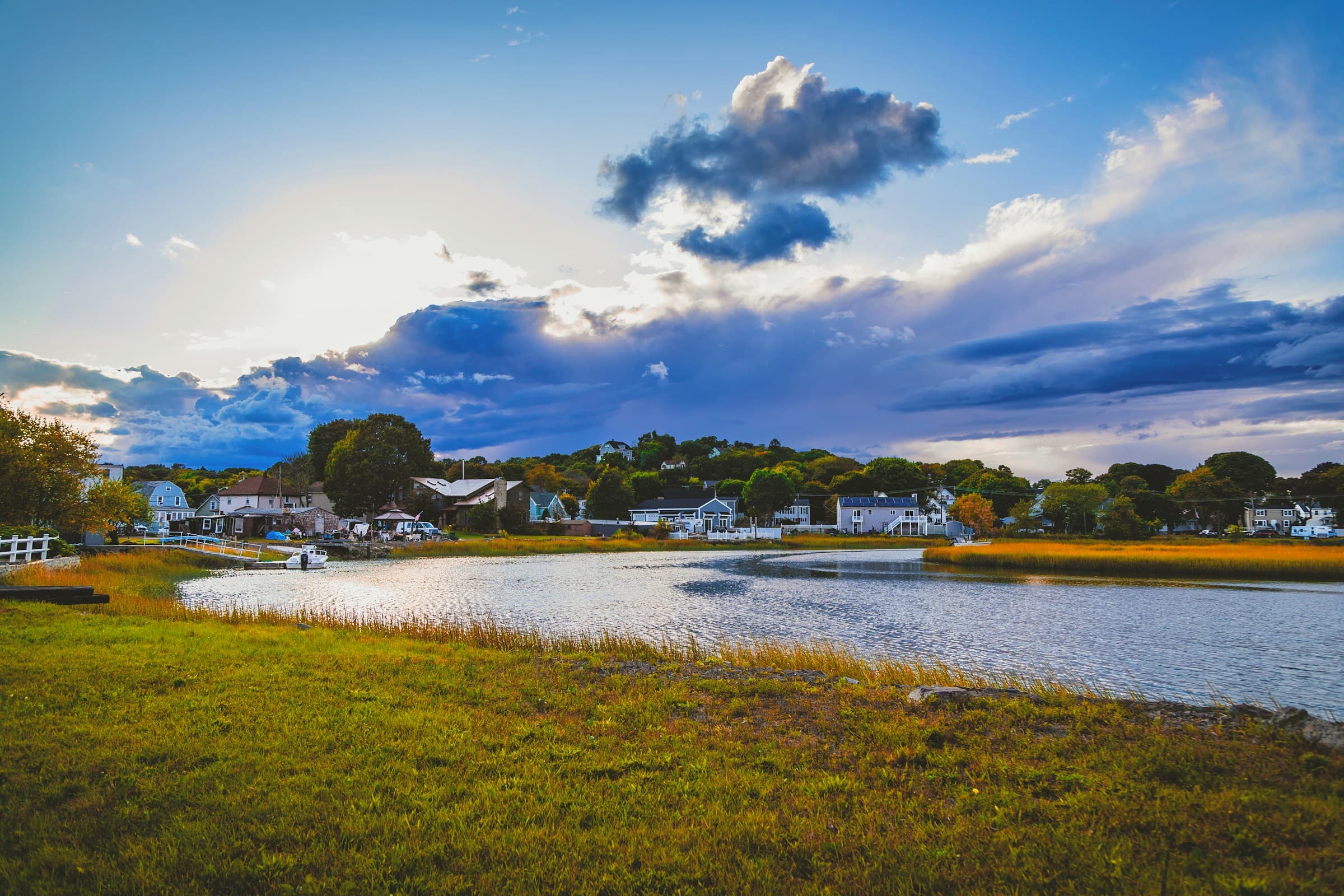 South Shore Massachusetts tidal marsh and waterfront homes